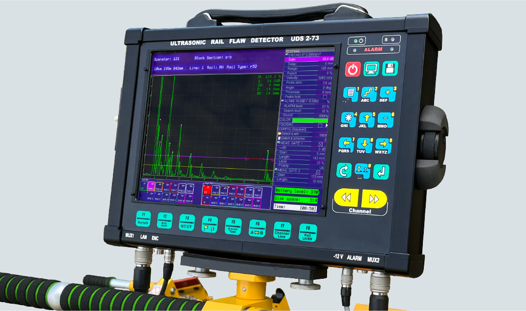 Ultrassom em trilhos ferroviários com registro contínuo